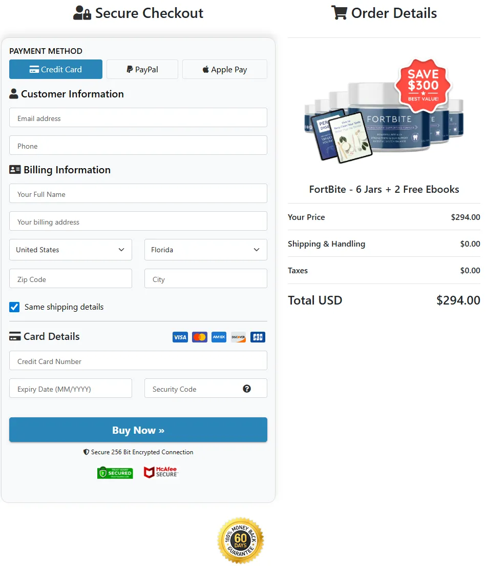 FortBite secure encrypted checkout page